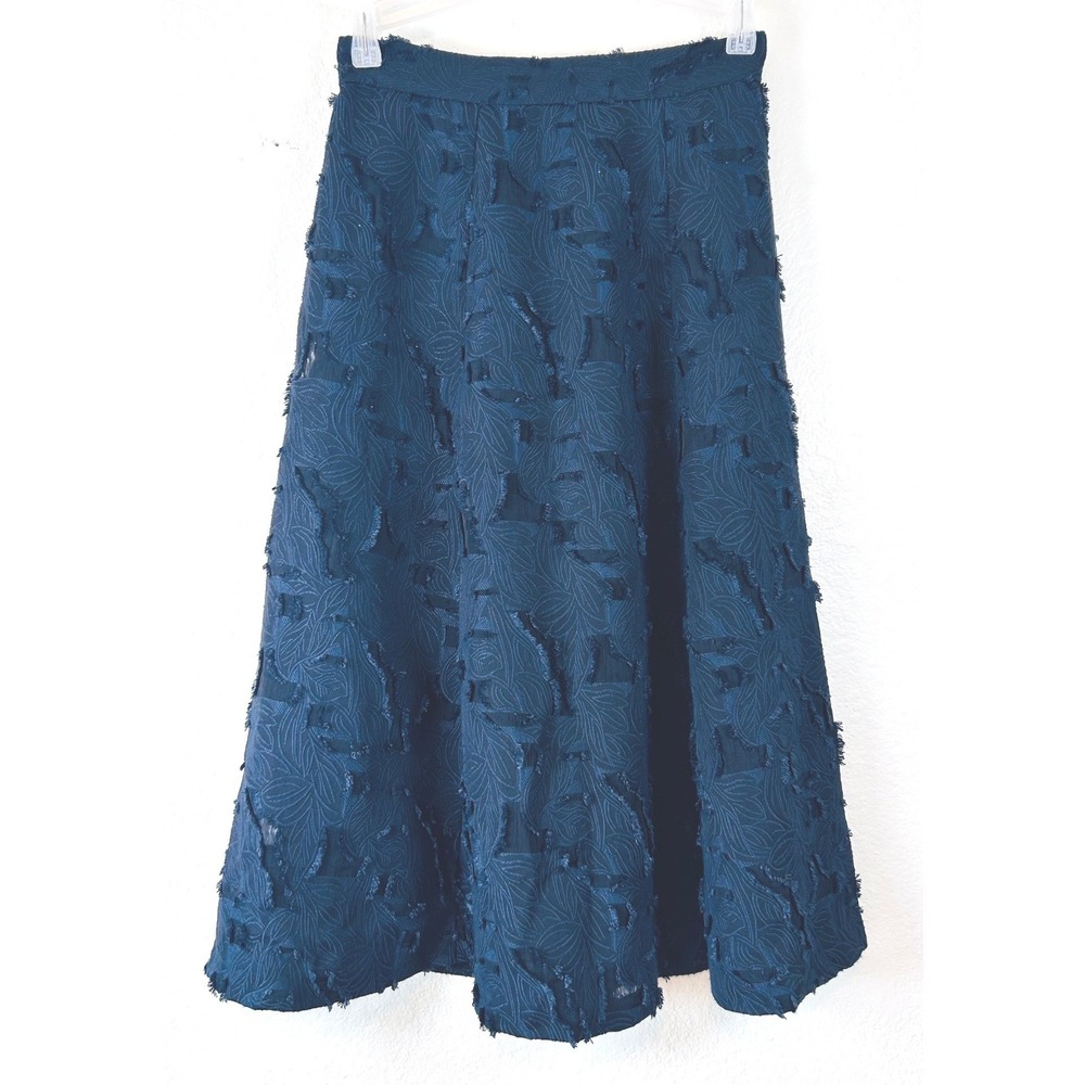 HM Navy Black Vampy Witchy Whimsgoth Jacquard Leaf Fringe Midi Skirt Size 4